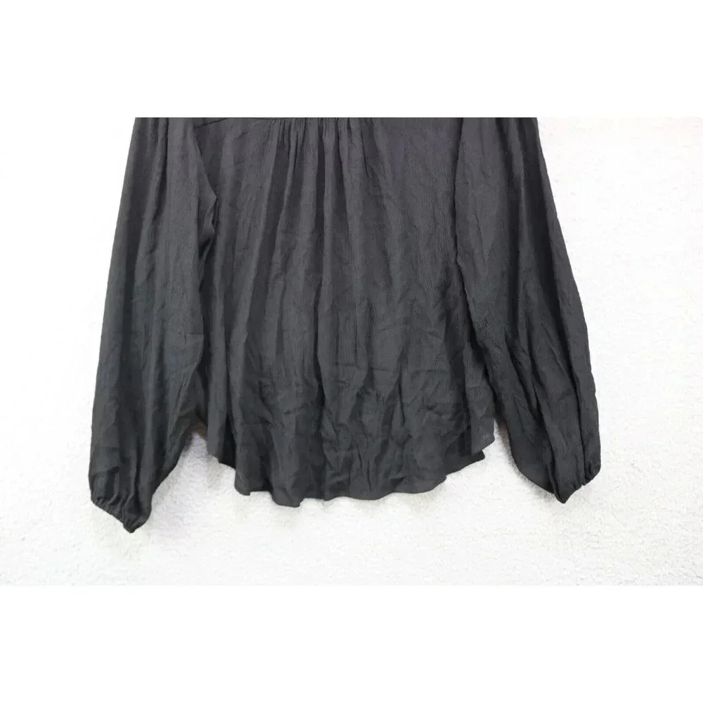 Free People Black Long Puff Sleeve Wrap Top-Small/Petite-Oversized
